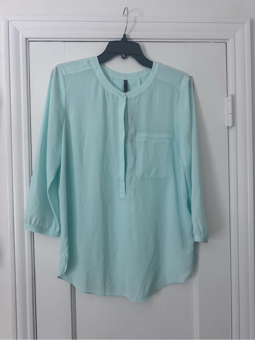 NYDJ Mint Aqua Rounded-Neck Button-Front Blouse Size M